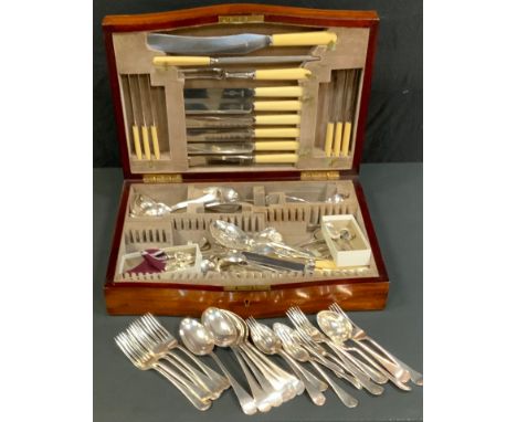 Flatware - Old English pattern table forks and spoons;  soup ladle;  serving spoon;  etc 