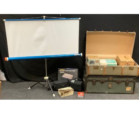 Photography - Hanimex Rondette slide projector;  Sankyo Dualus film projector;  Hama film slicing kit;  Reflecta Lux screen; 