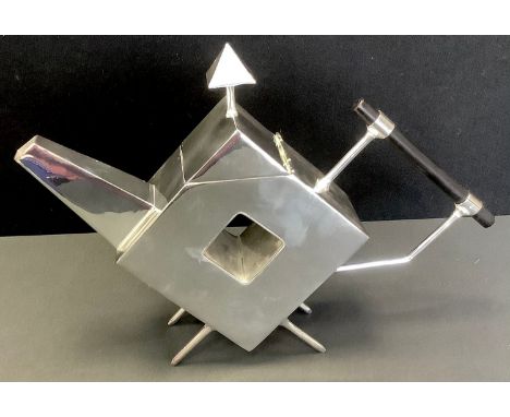 A modern silver plated teapot, after Christopher Dresser, angular handle, 26cm high 