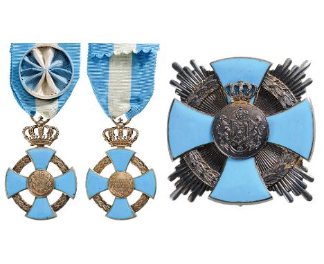 Grand Officer’s Set, 1st Model, Civil, instituted in 1935. Breast Badge, 55x38 mm,gilt Silver, both sides enameled, The medal