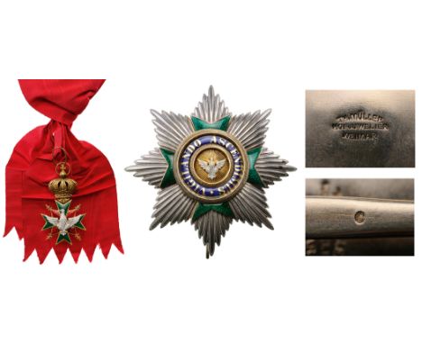 A Grand Cross Set of the 2nd Type (1815–1918): sash badge, 83x49 mm, in GOLD with green enameled arms and ornated, red enamel