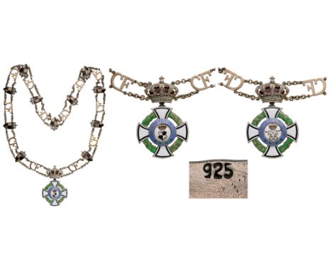 A Collar Chain, of the 3rd Model: A Collar Chain: badge in silver, both sidesenamelled, blue enamelled legend “NIHIL SINE DEO
