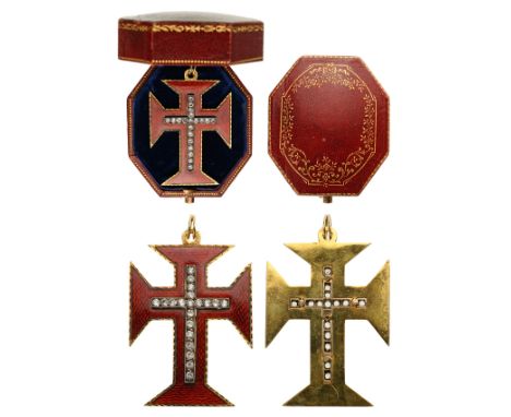 A jewelled Badge of the Order from the 2nd half of 19th Century, 59x41 mm, red enameled,chiselled gold cross, applied centre 