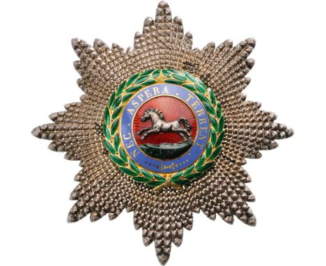 A Grand Cross Breast Star with chiselled and pierced rays, 87 mm, centre medallion with separately-made “running horse” in si
