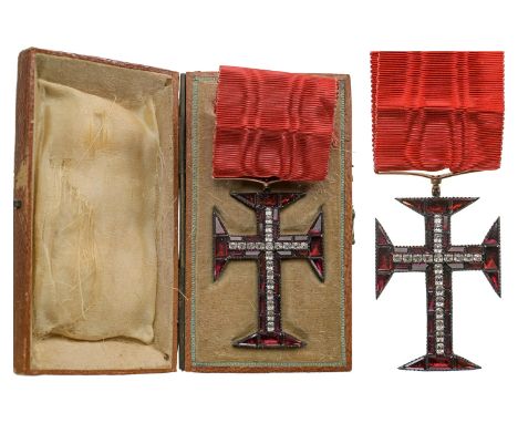 A 19th Century, jewelled Neck Badge, 55x39 mm, gilt Silver cross, set with pastes, centred by a cross set withwhite, brillian