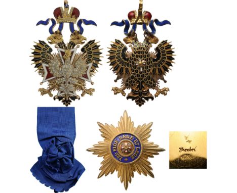 A set of the Order: sash badge, 91x60 mm, in GOLD and enamels of the finest manufacture, withseparately made cross of the for