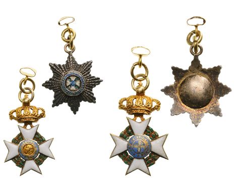 A group of miniatures of Grand Cross or Commander of the 1st type: the cross 21x13 mm, in GOLD and enamels, with centre medal