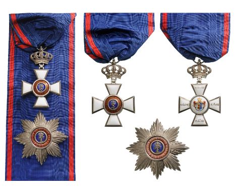 A Grand Cross Set, 1st Class, instituted in 1838: sash Badge, 97x61 mm, in Silver, both sides enameled, original suspension l