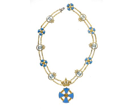 A Collar Chain, instituted in 1935: Collar Badge, gilt Silver, maker’s mark ”BW, Heinrich Weiss, Bucarest”, hallmarked ”7 - c
