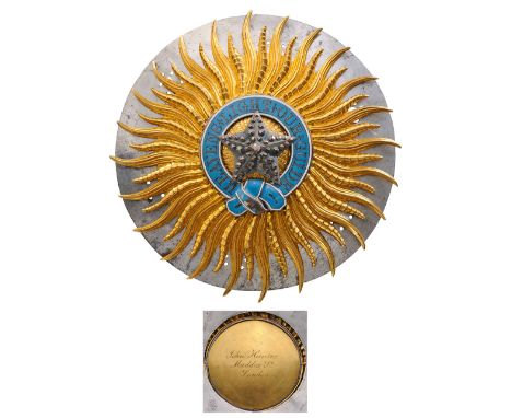 A large mantle star of the Order, 150 mm, fire-gilt sheet-brass, carefully chiseled and polished to the obverse; silver centr