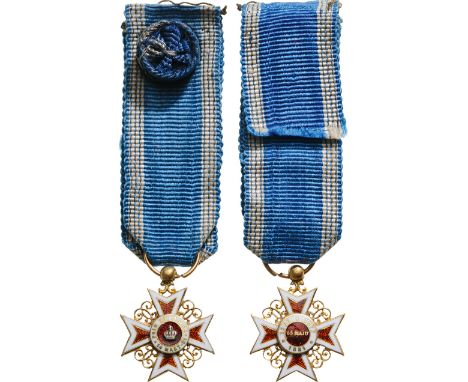 Officer 's Cross Miniature, 1st Model for Civil. Breast Badge, 18 mm, GOLD, original ribbon. Very rare and of high jeweler 's