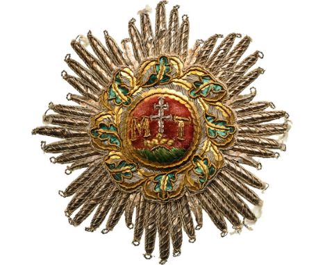 An early, Napoleonic period embroidered Breast Star of the Order: 97 mm, the rays, made of sheet-silver and silver wire, the 