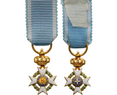 A 1st type Knight’s Cross miniature, 19x11 mm, in GOLD and enamels, with centre medallions in gold, with King Otto’s portrait