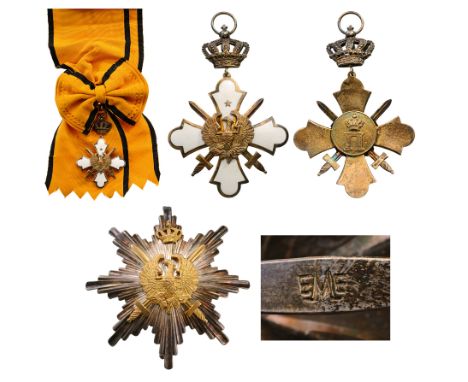 A Grand Cross set with Swords (2nd type, from 1941): badge, 86x61 mm,in gilt Silver and white enamel, smooth reverse, applied