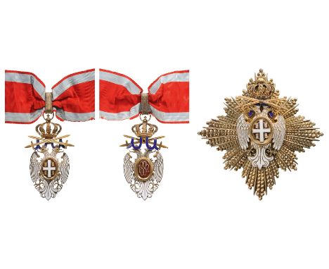 A 2nd Class Set of the 2nd Type with swords, instituted on 28th of May, 1915: neckbadge, 86x41 mm, in gilt silver and white e