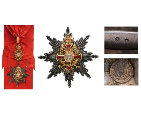 A Grand Cross Set of the 2nd Model, 1st Class, instituted in 1849. Sash Badge, 69x37 mm., GOLD, both sides enameled, maker's 