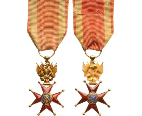 An early Knight’s Cross of slightly reduced size for military, 45x28 mm,  in GOLD and red enamelon both sides; dark-blue enam