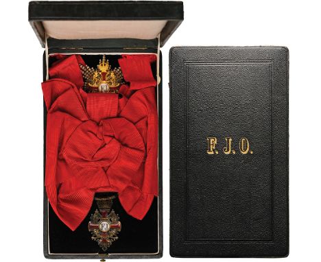 A Grand Cross Set of the first Model, 1st Class, instituted in 1849: sash Badge, 70x36 mm, GOLD,both sides enameled, hallmark