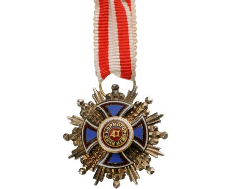 A Miniature Star of the Order, 19 mm, in Silver, with separately-made, enameled centre; with suspensionring, original ribbon.
