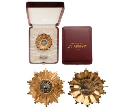 2nd Class, 1st Model (1959-1965), in GOLD. Breast Star, 55 mm, GOLD, 48 g., hallmarked "MS - Monetaria Statului", original pi