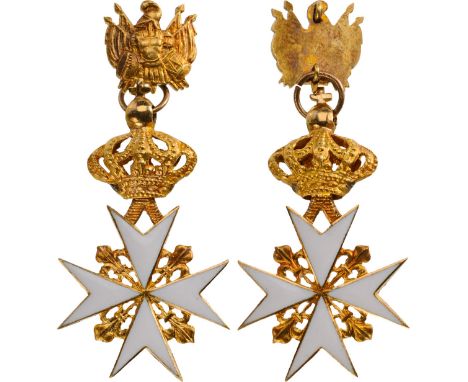 Miniature of the order’s badge, 40x17 mm, in GOLD and white enamel; hinged crownand trophy suspension.Excellent quality and c