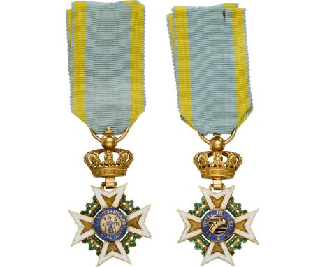 A Knight’s Cross, instituted in 1736 in GOLD, 47x 28 mm, 14,30 g, enameled, of early, slightly reduced size, slight enamel da