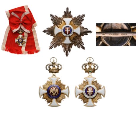 An early 1st Class Set of the Type awarded in 1904–1914: sash badge, 78x48 mm, in gilt Silver, white enameled cross’s arms, f