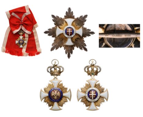 An early 1st Class Set of the Type awarded in 1904–1914: sash badge, 78x48 mm, in gilt Silver, white enameled cross’s arms, f