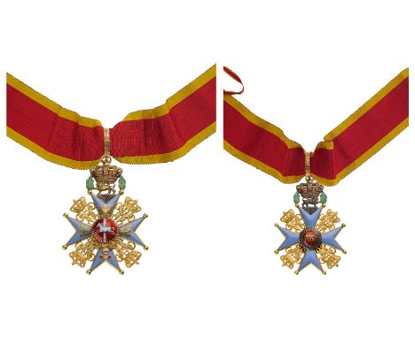 Commander Cross in GOLD, 82x57 mm. Instituted1834: eight pointed gold rimmed light blue enameledcross, each point ball-tipped