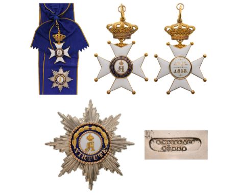 Grand Cross set, civil division: badge of the order in GOLD, 100x66 mm, withwhite enameled arms with ball-finials; white enam