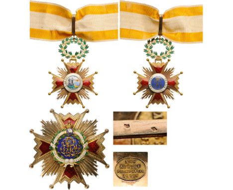 A Grand Officer’s set: Commander’s Cross in GOLD, 75x51 mm, with red enameled arms; obverse centre medallion with fine enamel