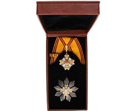 A 2nd Class (Grand Officer’s) set of the Order: gilt silver badge, 79x48 mm,  with blackeneddetails and white enamel; red ena