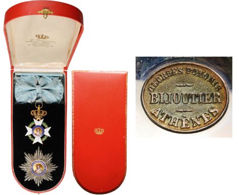 A Grand Cross set of the 2nd type: sash badge, 87x57 mm, in GOLD with white enameled cross,flanked by green enameled oak and 