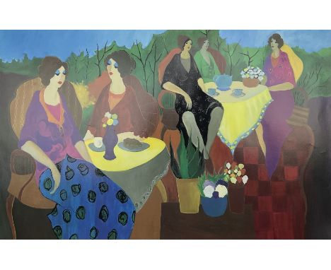 Itzchak (Isaac) Tarkay (Israeli 1935-2012): 'Morning Social', lithograph 48cm x 69cm 