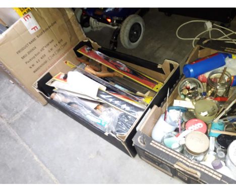 3 boxes of tools including AEG hammer drill, Black &amp; Decker heat gun, sander, hand tools, garage ware including car winds