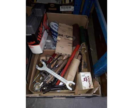 A box of tools including electric soldering machine 