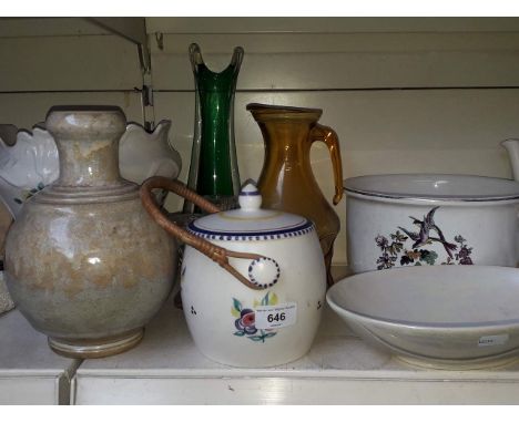 Pottery and some glass inc. Poole biscuit barrel 