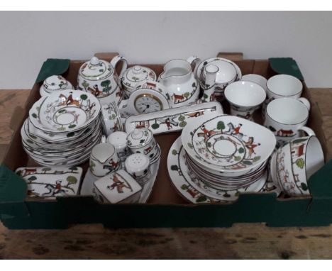 A matched set of Coalport, Staffordshire and Wedgwood Hunting Scene tea ware. 