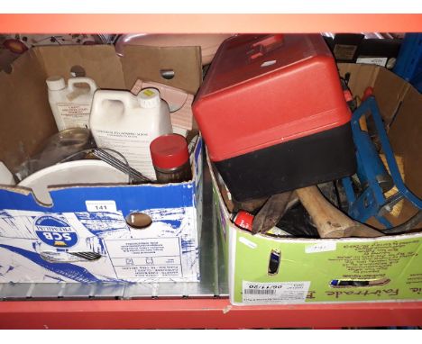 A box of tools and a box of garageware 