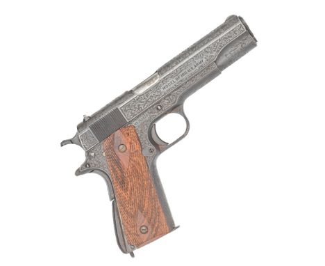 A deactivated .45 'Model 1911 U.S. Army' semi-automatic pistol by Colt, no. 350170The blued finish later engraved with bold f