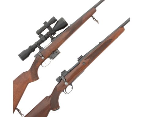 Two bolt-magazine riflesthe first a .22-250 by Midland Gun Co., no. 36099, the action with side-mounted slide-safety, hinged 