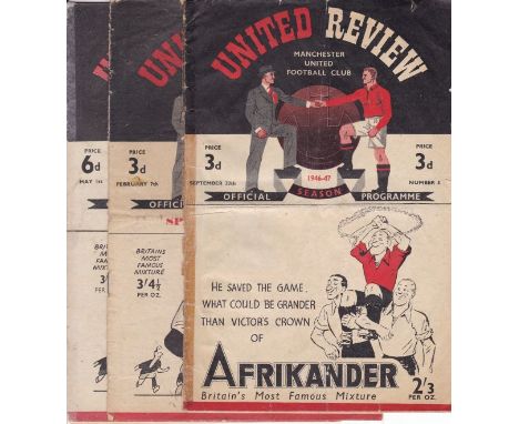 MAN UTD / AUTOGRAPHS 1940's     Three sub-standard home programmes v Arsenal 28/9/1946 tape down the spine and worn but signe