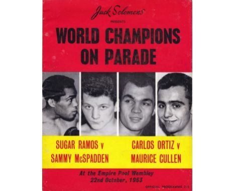 BOXING    Programme for the World Champions on Parade held at the Empire Pool Wembley, dated 22nd Oct 1963.    Generally good