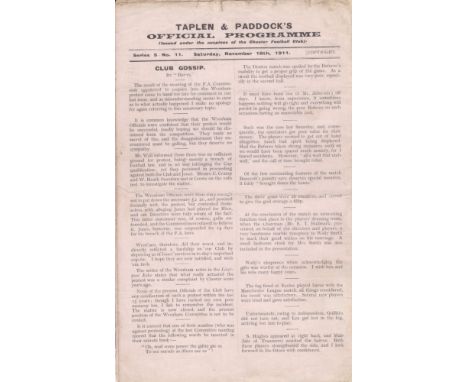 CHESTER - STOCKPORT COUNTY 1911-FA CUP    Four page official programme issued by Taplen and Paddocks for the FA Cup tie , Che