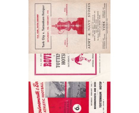 TOTTENHAM / F.A CUP     Three away programmes involving Spurs in F.A Cup 5th round matches, at York City 19/2/55 (folds, slig