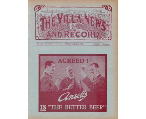ASTON VILLA - BLACKPOOL 1938     Villa home programme v Blackpool, 22/1/1938, ex bound volume.     Generally good