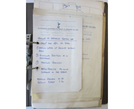 TRAINING NOTES - EDDIE BAILY    A folder owned by Eddie Baily of Tottenham relating to training sessions at Cheshunt in the l