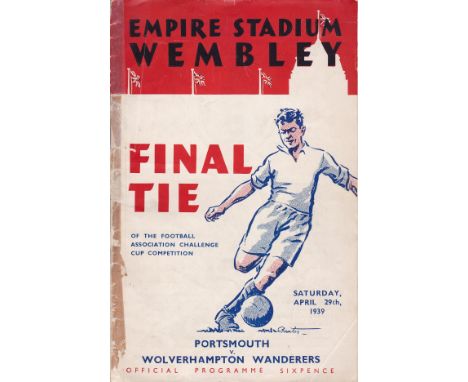 1939 FA CUP FINAL      Official programme for Portsmouth v. Wolves with tape marks down the spine and professional tape repai