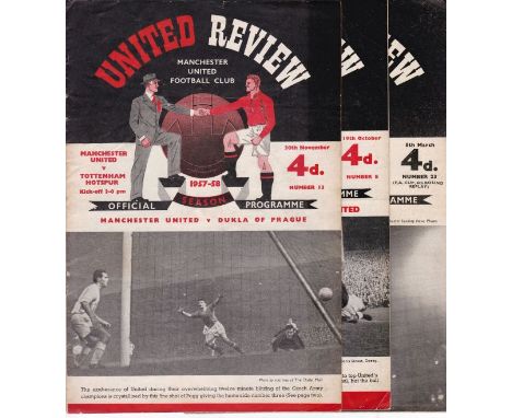 MAN UTD      Three home programmes, all 57/8, v Tottenham and Portsmouth, both pre Munich (no tokens) and v West Brom (Cup, n