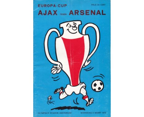 ARSENAL     Away programme at Ajax, 8/3/72, European Cup, fold.                      Generally good